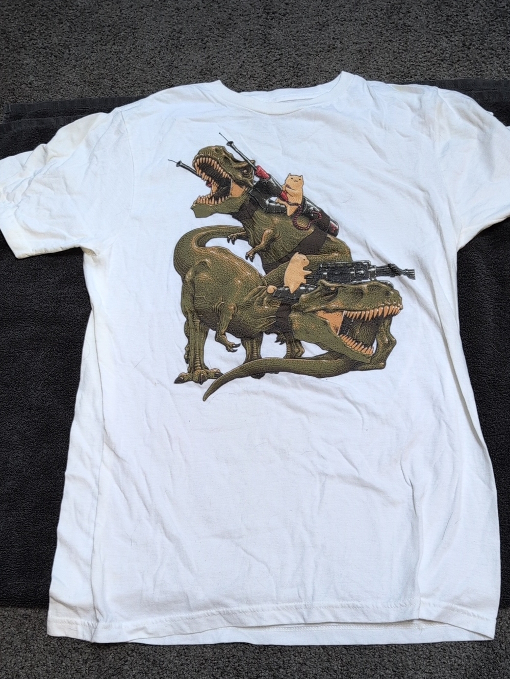 Threadless White Kids Tee with Green Dinosaur Riders Graphic